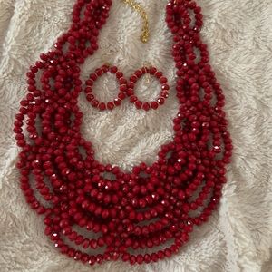 Fox’s beaded bib necklace and earrings set  NWOT